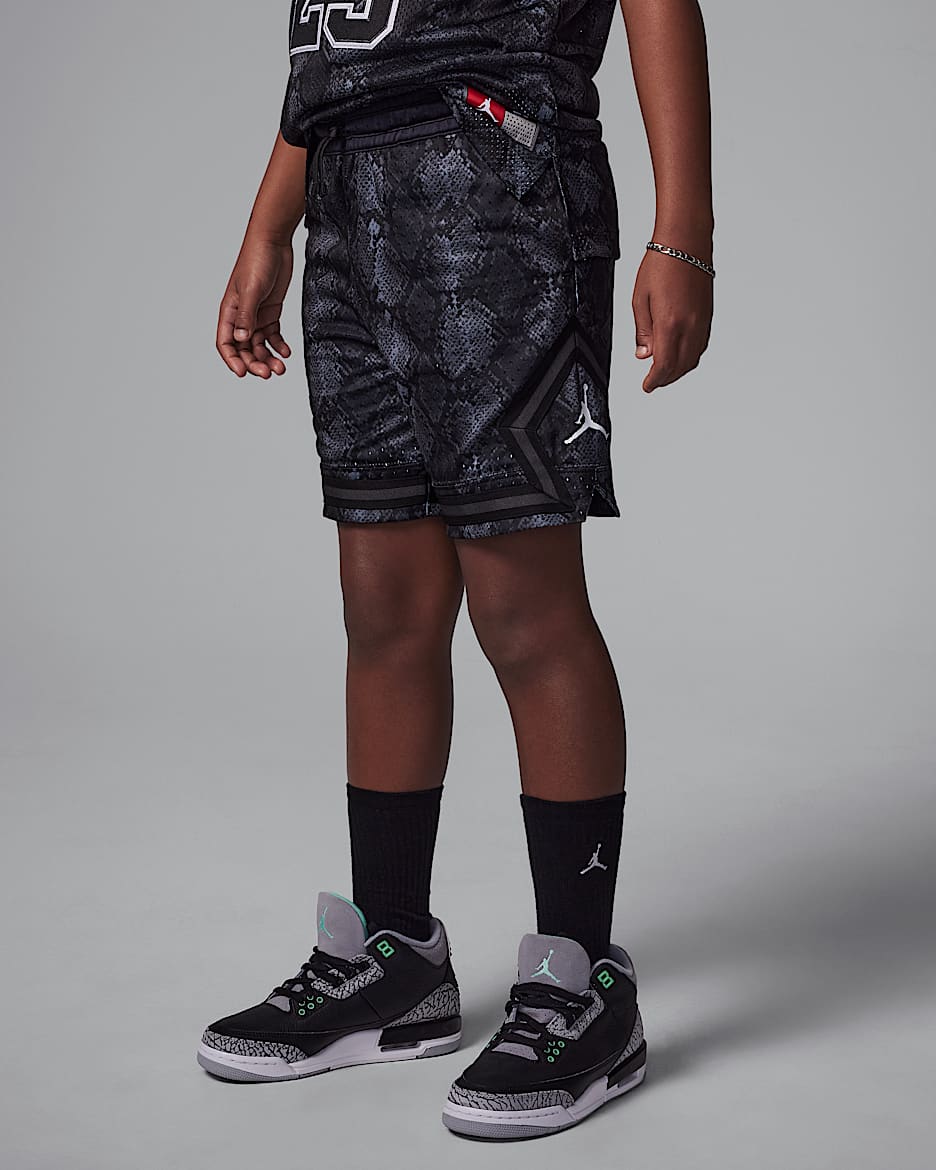Shorts deportivos Diamond estampados MJ para niños talla grande Jordan Dri-FIT - Gris hierro/Negro