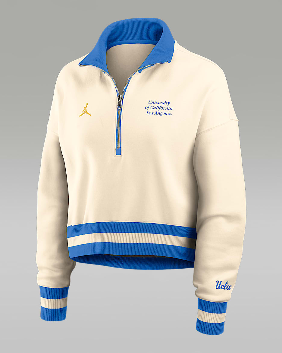 Sudadera de cuello redondo universitaria Nike cropped de cierre de 1/4 para mujer UCLA Legacy - Tostado/Beige