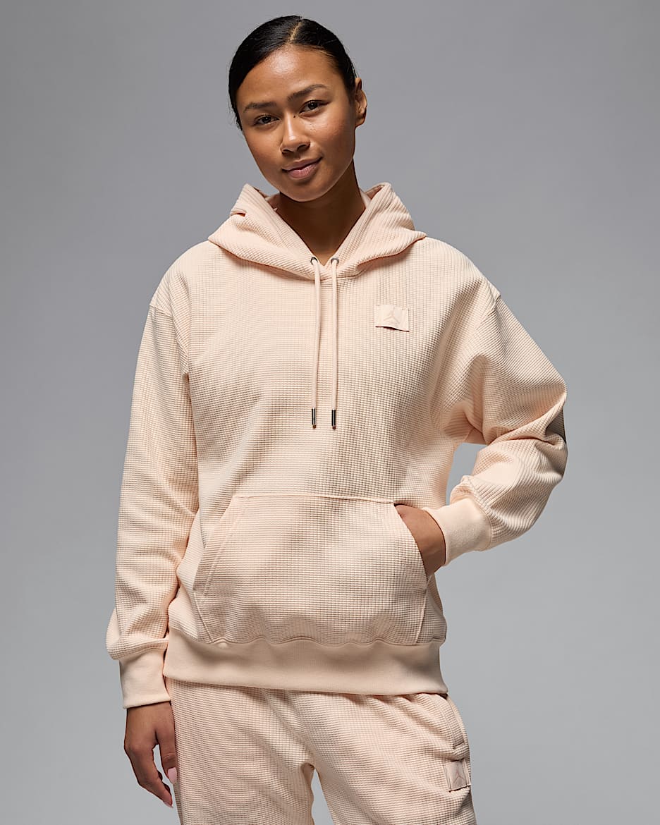 Jordan Flight Fleece Waffle Saten Astarlı Kadın Kapüşonlu Üstü - Guava Ice