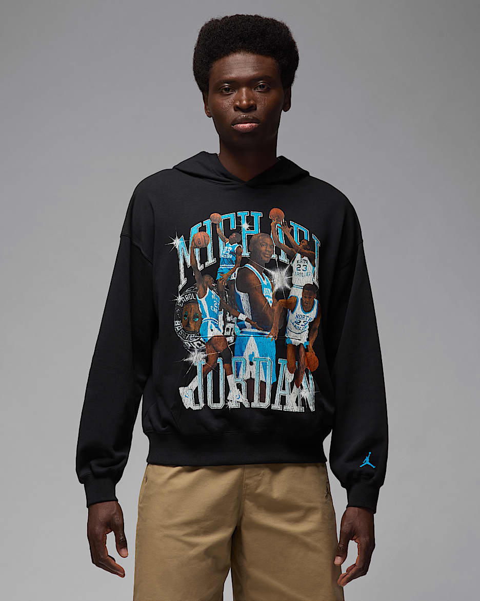 Sudadera con gorro sin cierre oversized para hombre Jordan Flight - Negro/Azul celeste oscuro