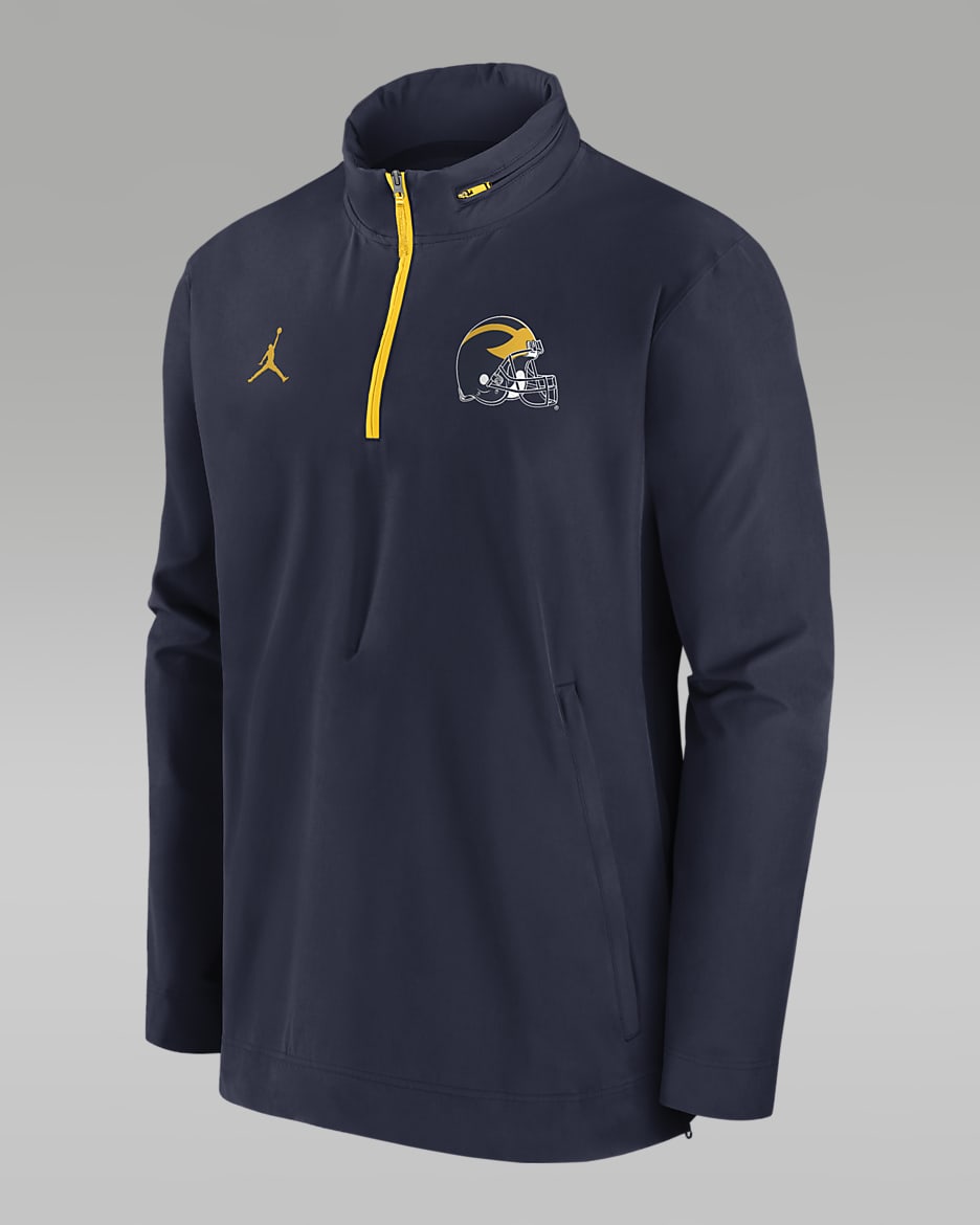 Michigan Wolverines Sideline Coach Men's Nike College 1/2-Zip Hooded Jacket - Navy