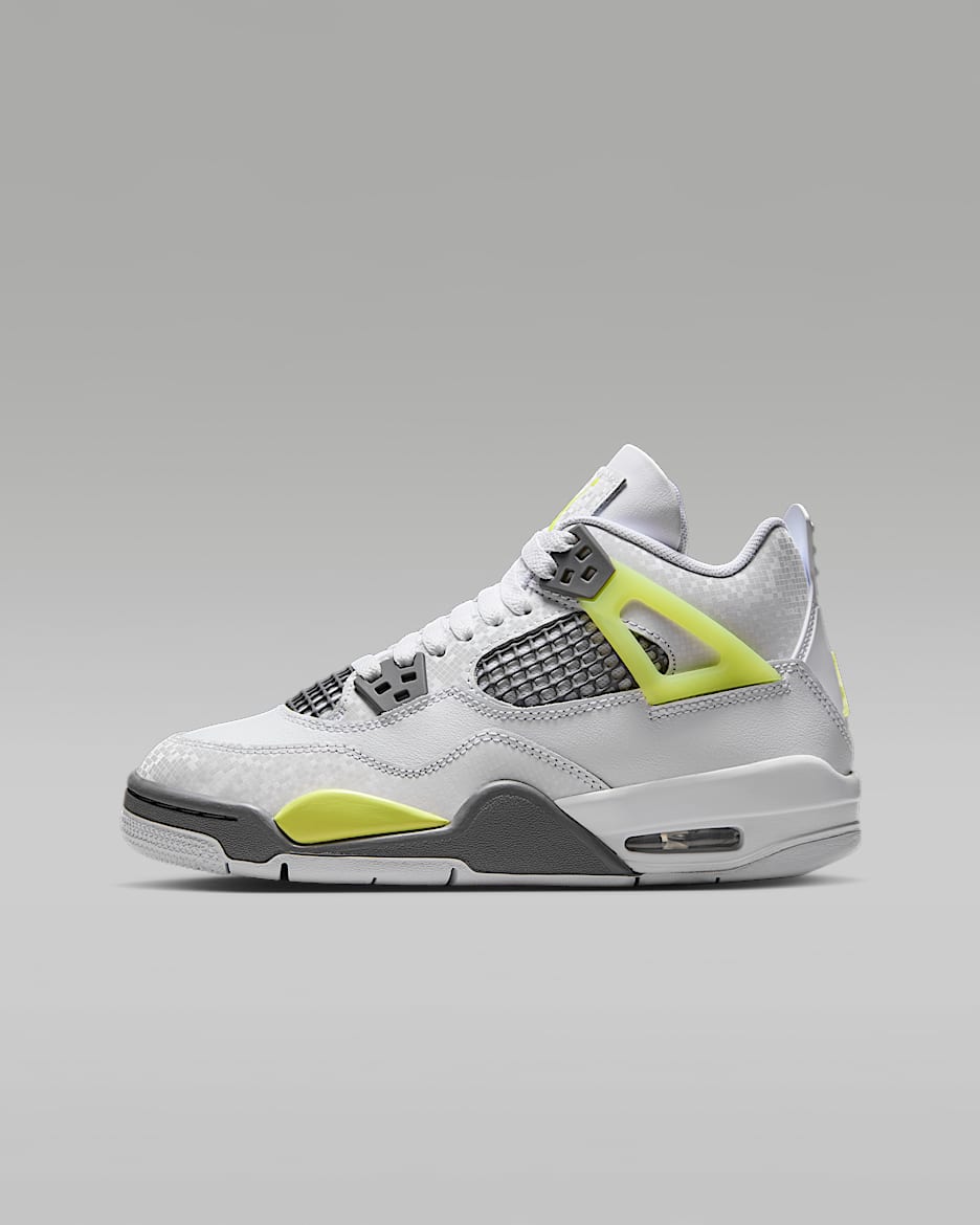 Tenis para niños grandes Air Jordan 4 Retro - Blanco/Grafito claro/Toque de limón claro