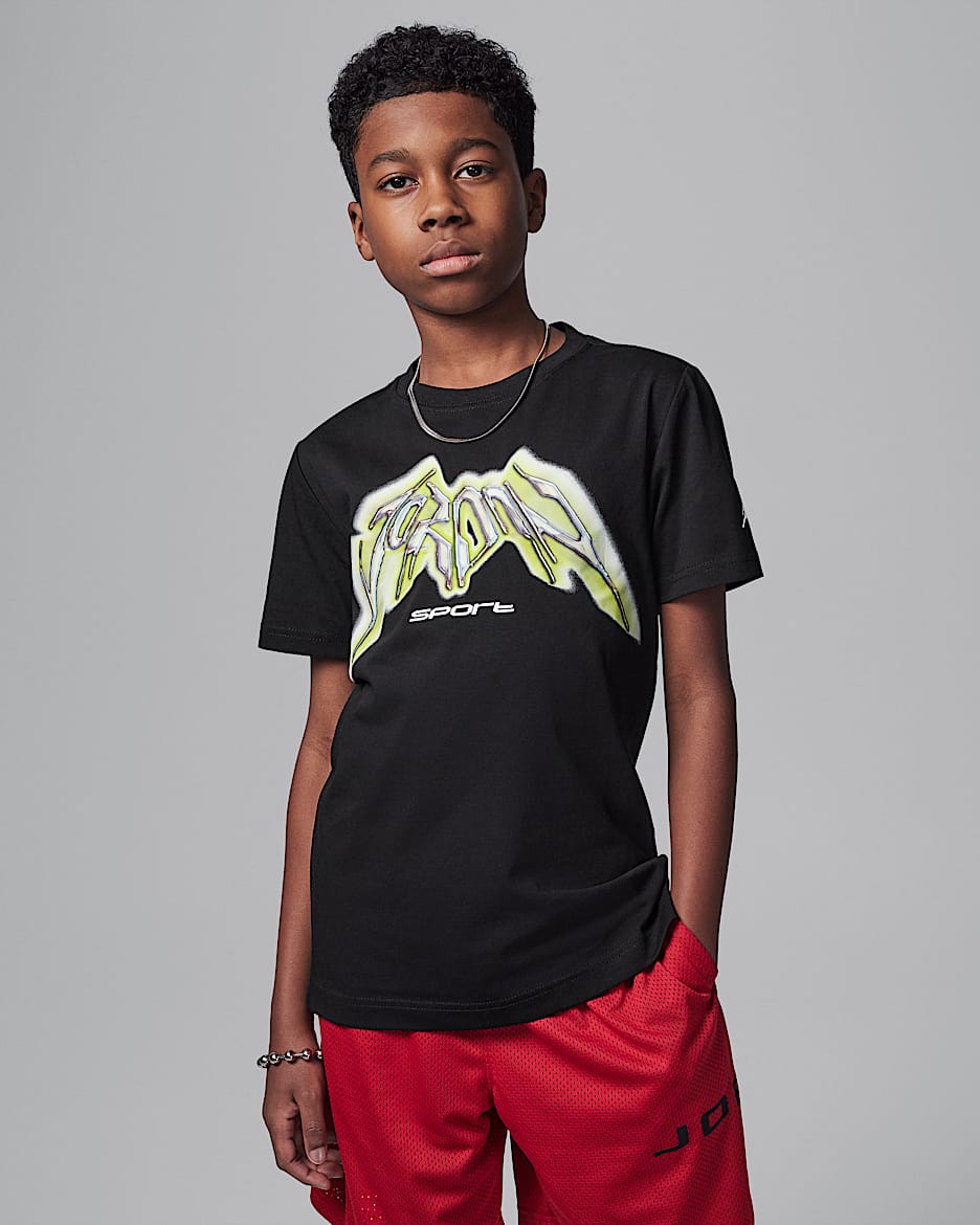 Playera de deporte con gráfico para niños talla grande Jordan Dri-FIT - Negro