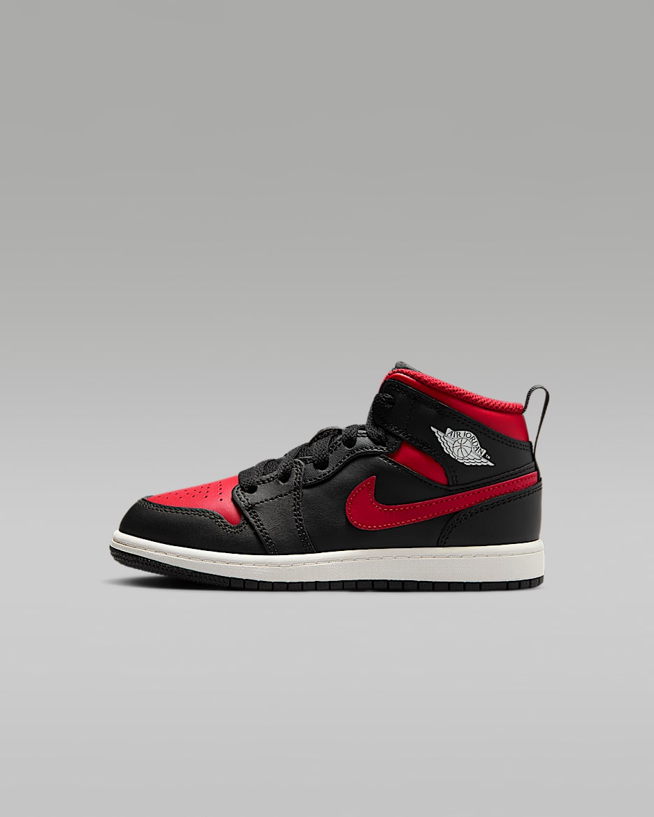 Jordan 1 Mid Younger Kids' Shoes - Black/Summit White/Varsity Red