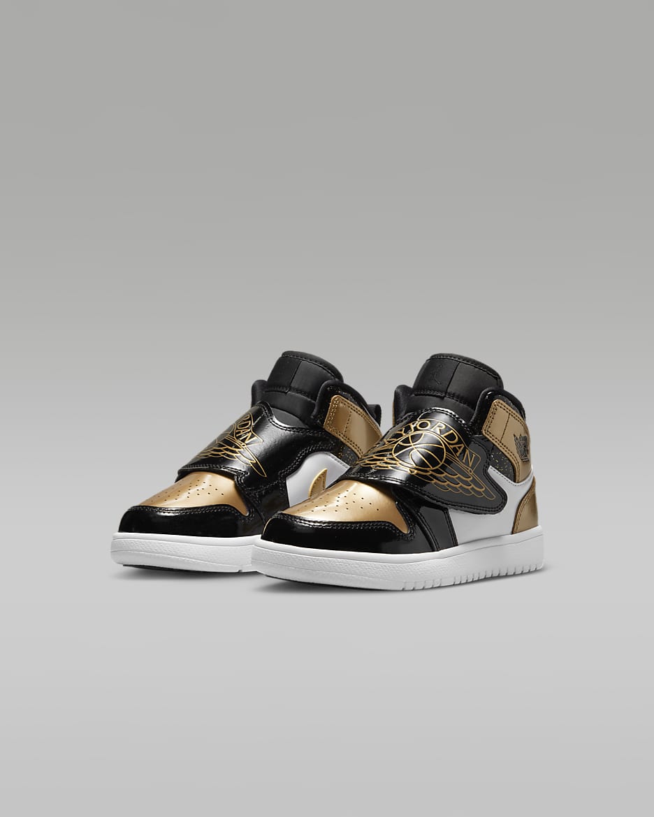 Chaussure Sky Jordan 1 SE pour jeune enfant - Noir/Blanc/Metallic Gold