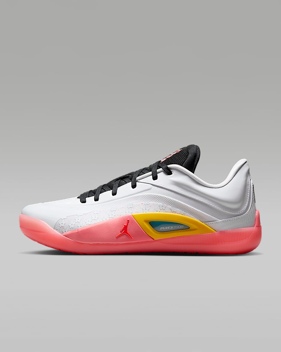 Tenis de básquetbol Zion 4 "Sharonda" - Blanco/Negro/Amarillo tour/Ponche cálido