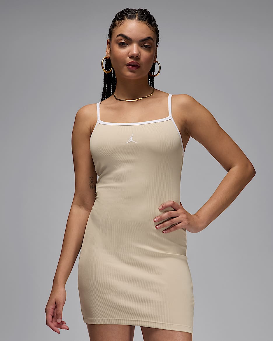 Vestido de tirantes ajustado para mujer Jordan - Ratán/Blanco/Blanco
