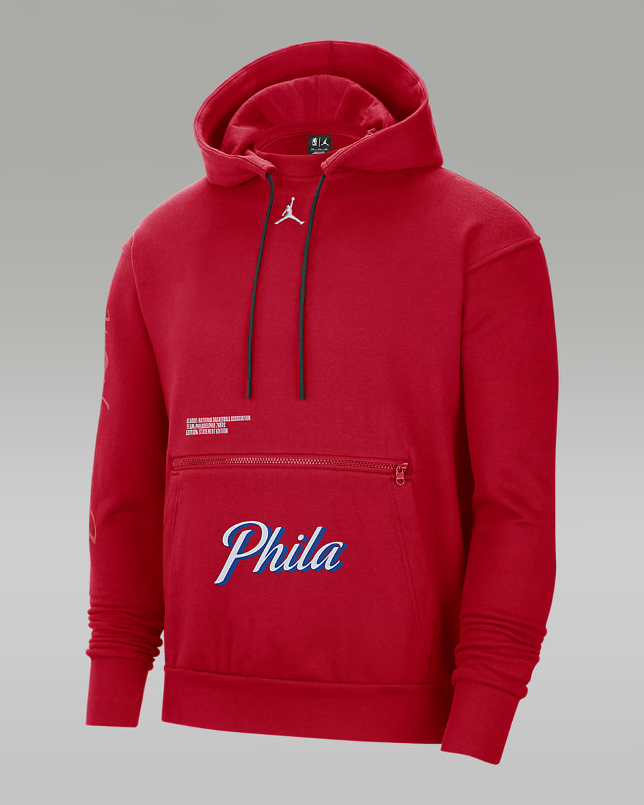 Sudadera con gorro sin cierre de tejido Fleece Jordan NBA para hombre Philadelphia 76ers Courtside Statement Edition - Rojo universitario