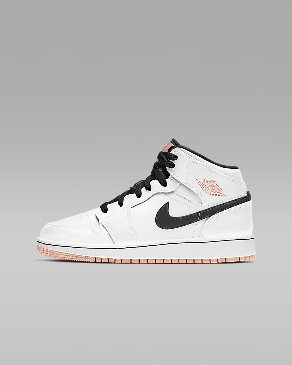 Jordan 1 Mid Big Kids' Shoes - White/Arctic Orange/Anthracite