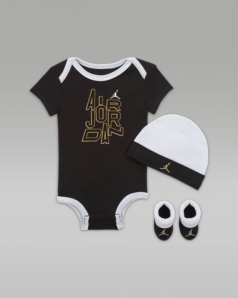 Jordan Holiday Shine 3-Piece Boxed driedelige rompertjesset voor baby's - Zwart