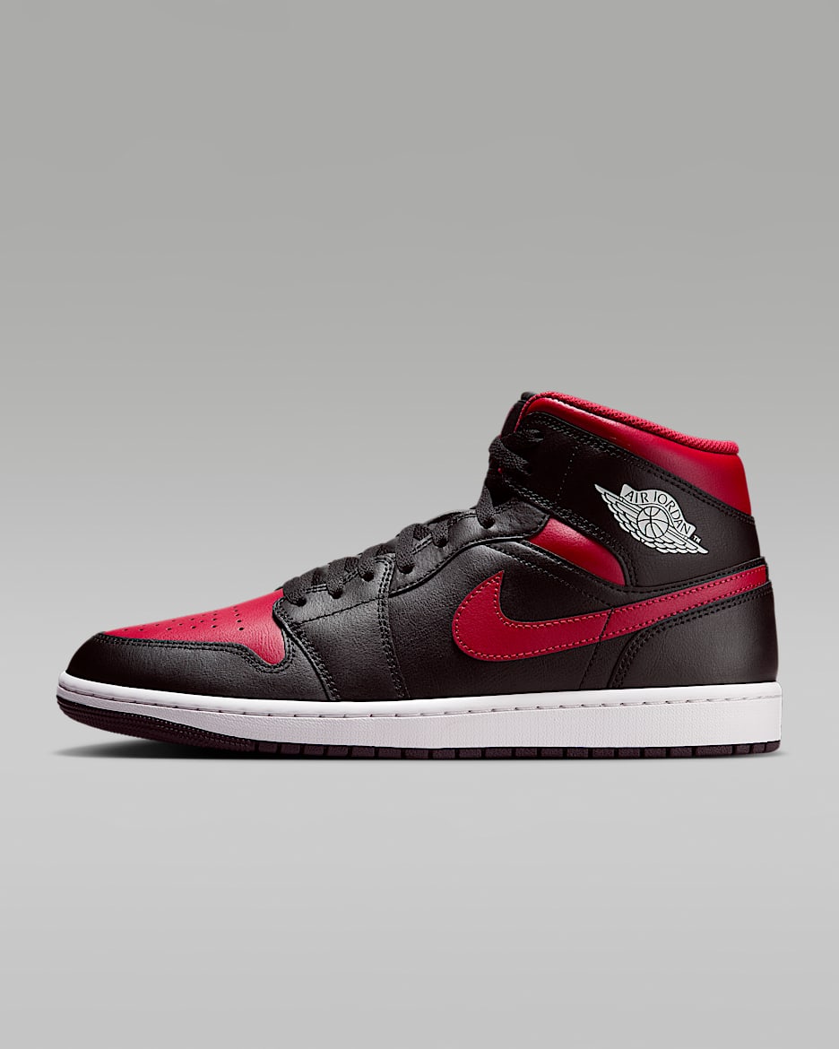 Air Jordan 1 Mid Men's Shoes - Black/Summit White/Varsity Red