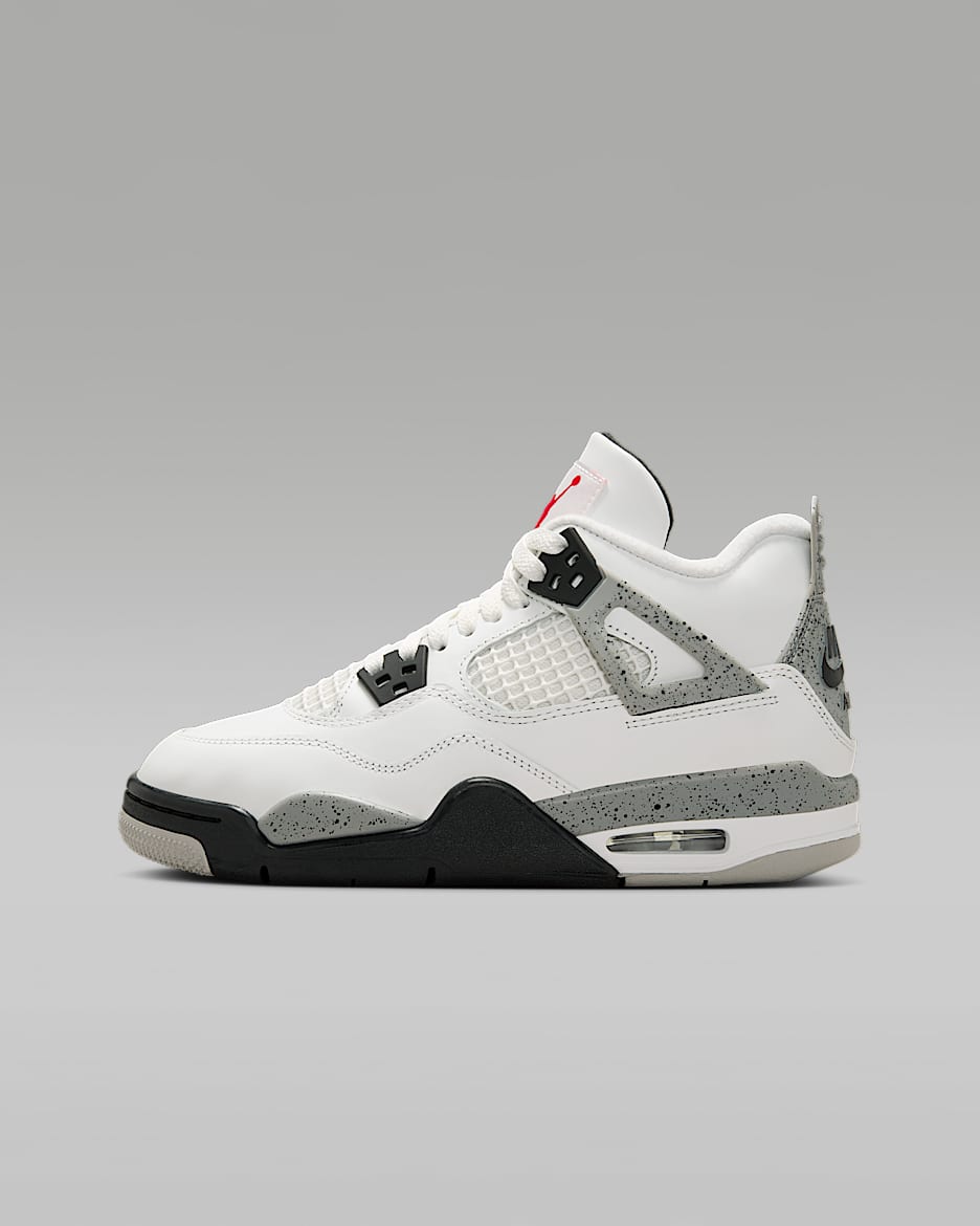 Air Jordan 4 Retro "White Cement" Big Kids' Shoes - Summit White/Cement Grey/Black/Fire Red