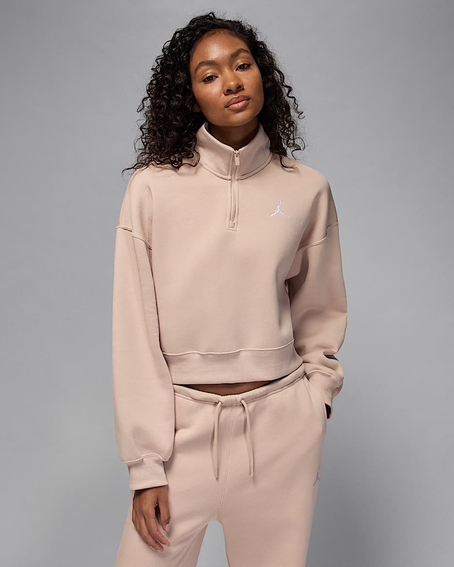 Jordan Brooklyn Fleece Women's 1/4-Zip Top - Fossil Stone/White
