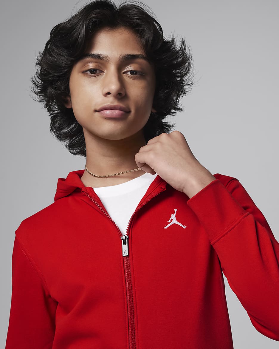 Jordan MJ Brooklyn Big Kids' Fleece Full-Zip Hoodie - Gym Red