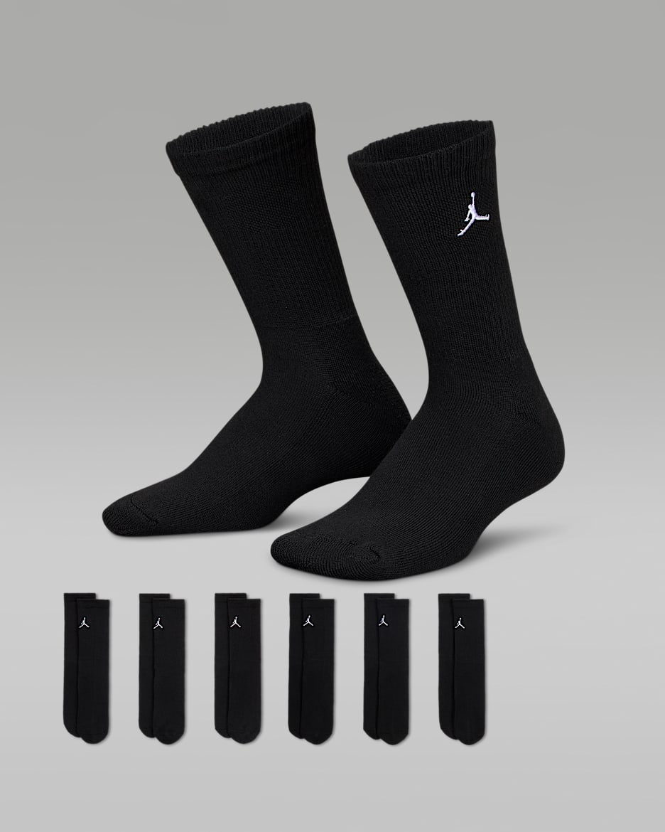 Jordan Everyday Essentials Big Kids' Crew Socks (6 Pairs) - Black