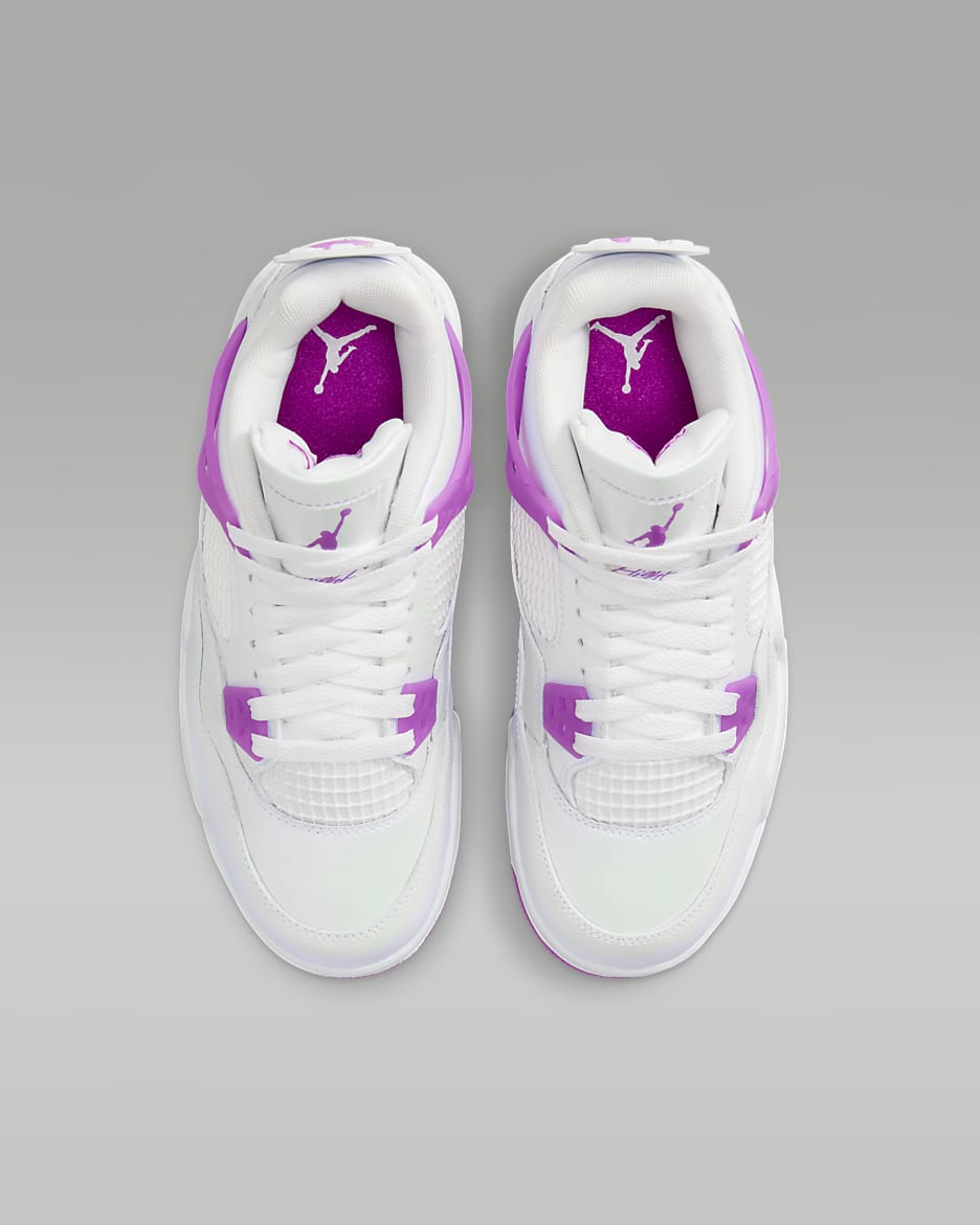 Air Jordan 4 Retro 大童鞋款 - 白色/Hyper Violet