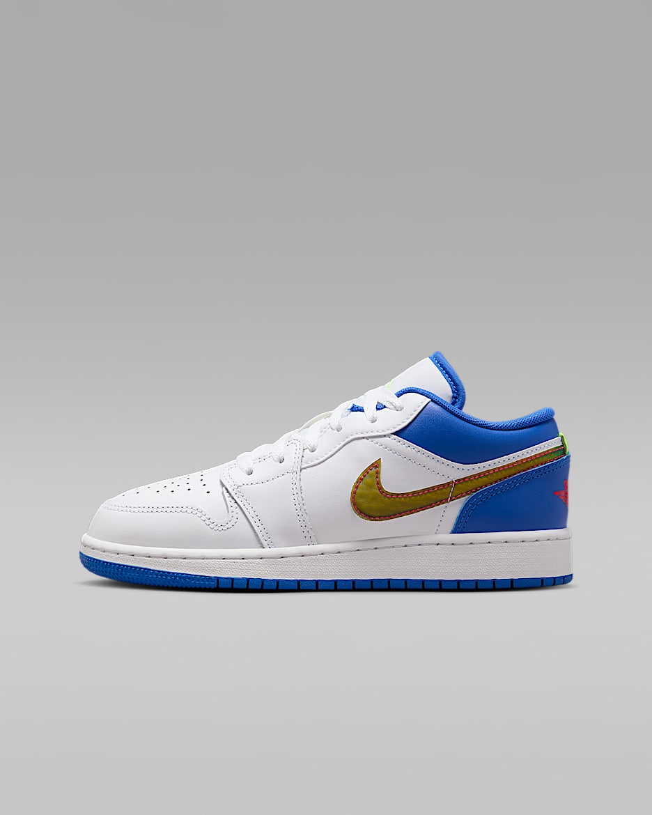 รองเท้าเด็กโต Air Jordan 1 Low SE - ขาว/Hyper Royal/Siren Red/Ghost Green