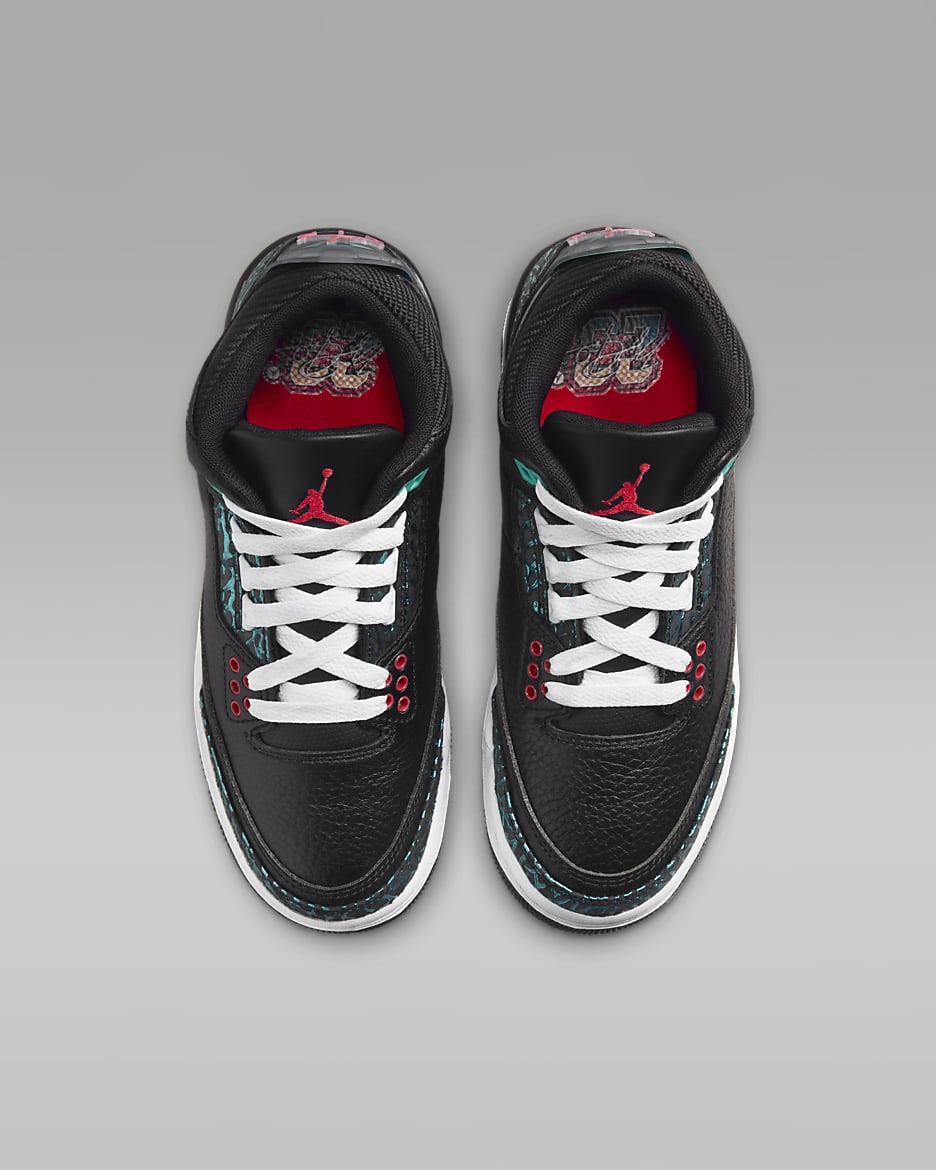 Air Jordan 3 Retro Older Kids' Shoes - Black/Hyper Jade/White/Siren Red