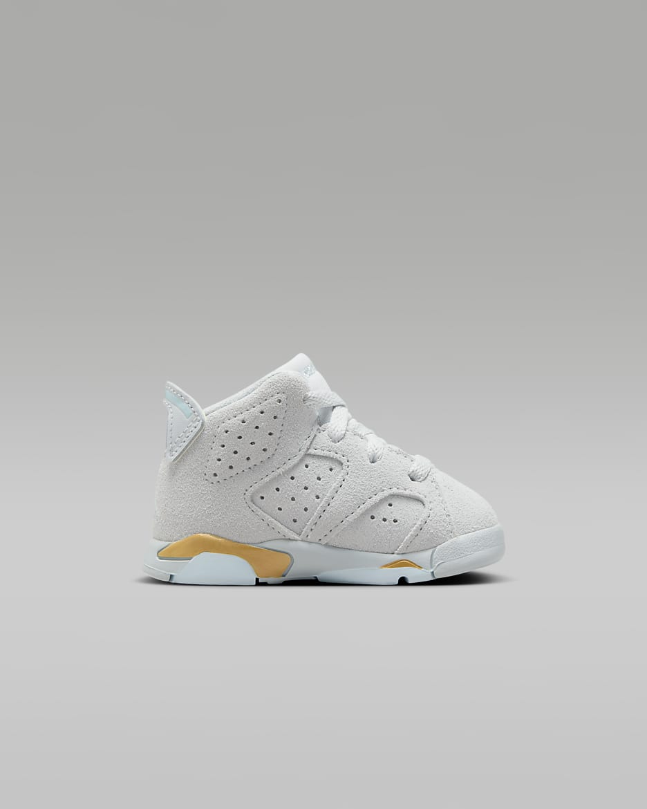 Tenis para bebé e infantil Jordan 6 Retro "Pearl" - Platino puro/Oro metalizado/Leche de coco/Azul glacial