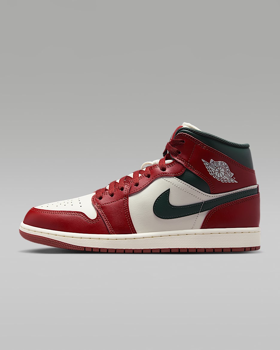 Air Jordan 1 Mid Herrenschuh - Sail/Pure Platinum/Redstone/Midnight Green