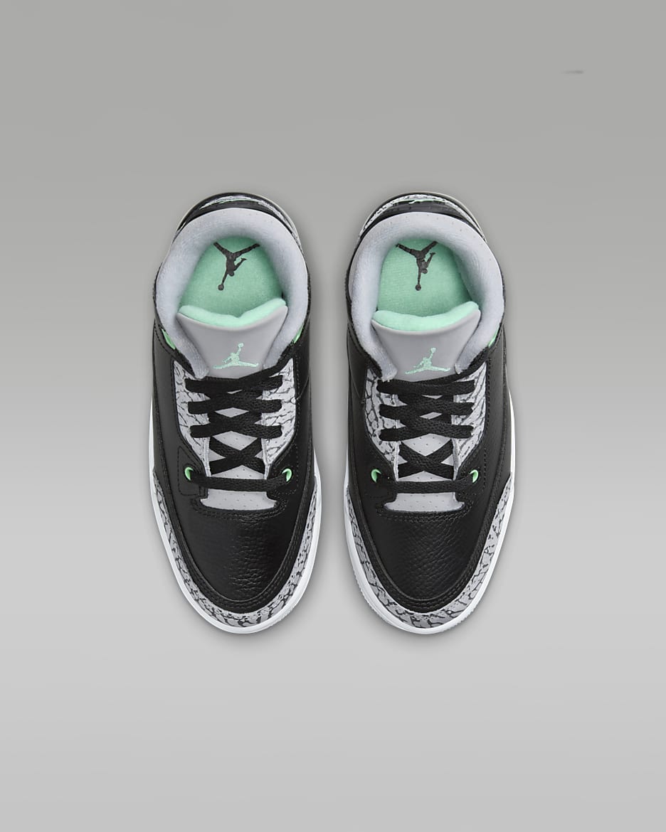 Jordan 3 Retro "Green Glow" Little Kids' Shoes - Black/Wolf Grey/White/Green Glow