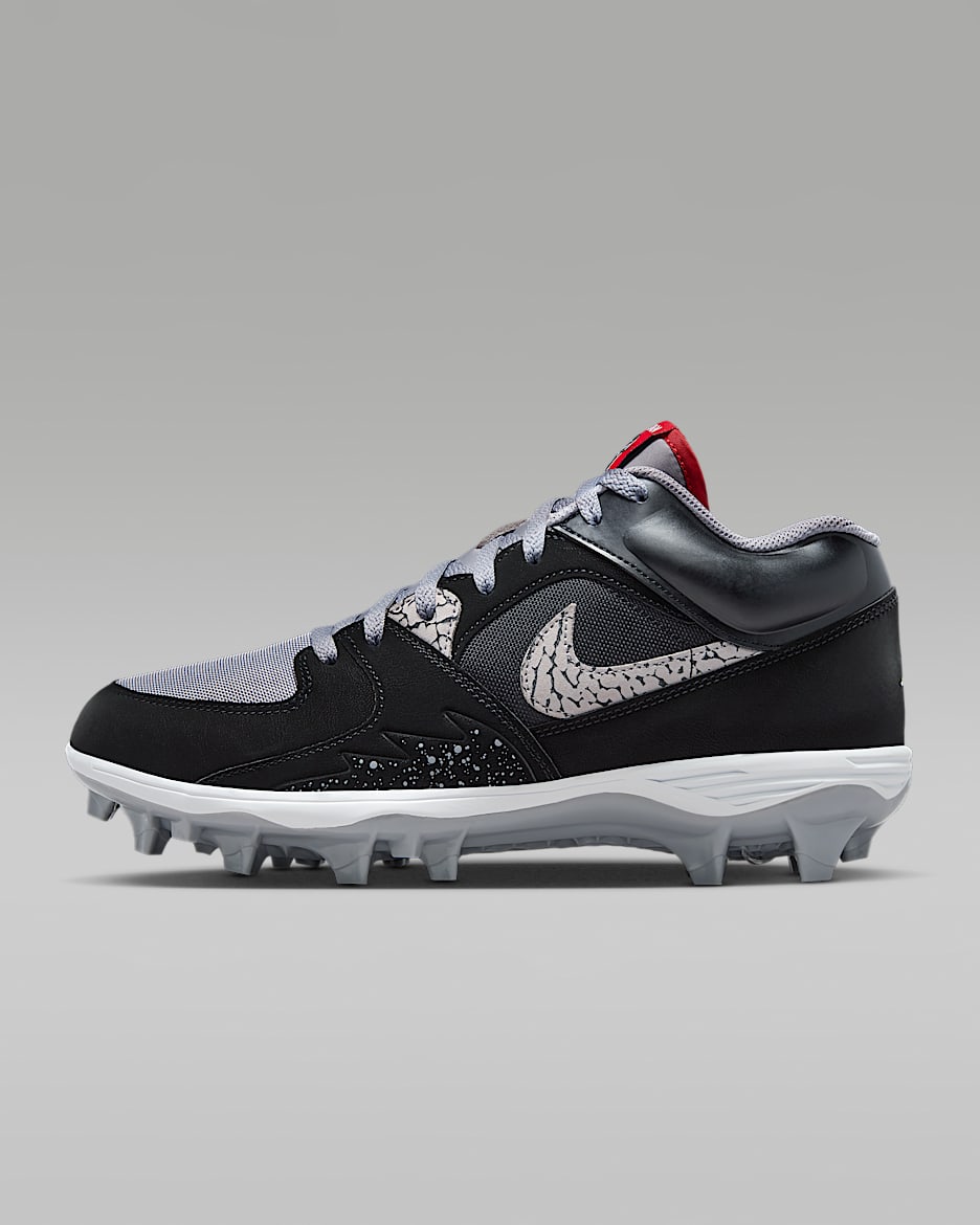 Jordan Stadium 90 Low TD Football Cleats - Black/Cement Grey/White/Fire Red