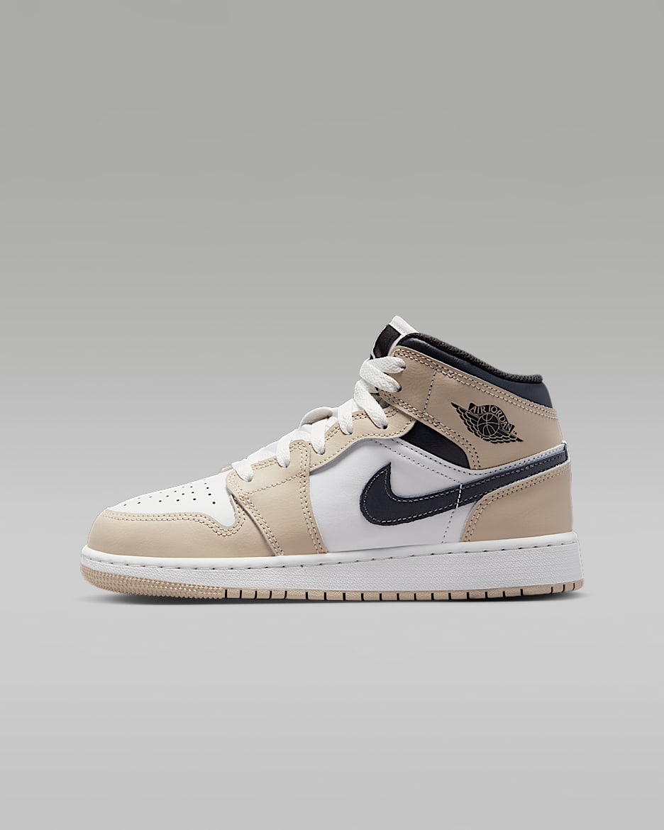 Air Jordan 1 Mid Older Kids' Shoes - Summit White/Rattan/Off-Noir