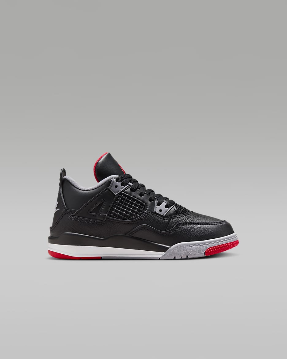 Jordan 4 Retro Little Kids' Shoes - Black/Cement Grey/Summit White/Fire Red