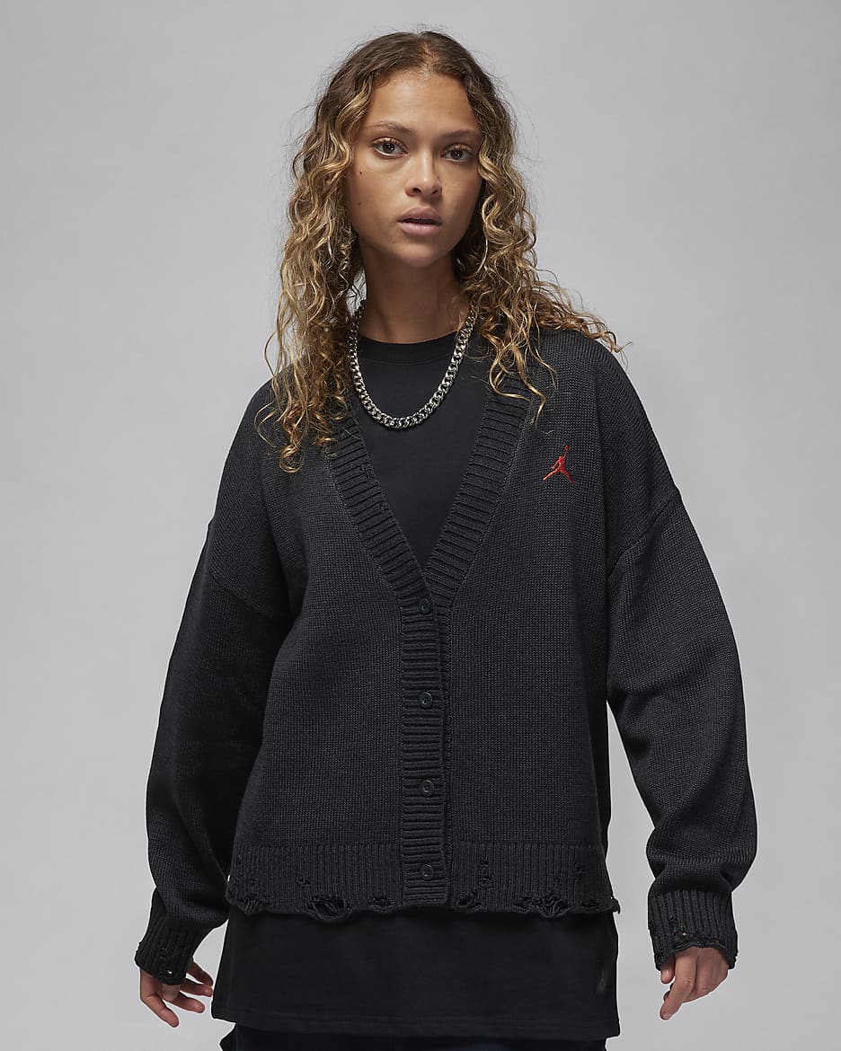 Jordan Women's Distressed Cardigan - Off Noir/Dune Red