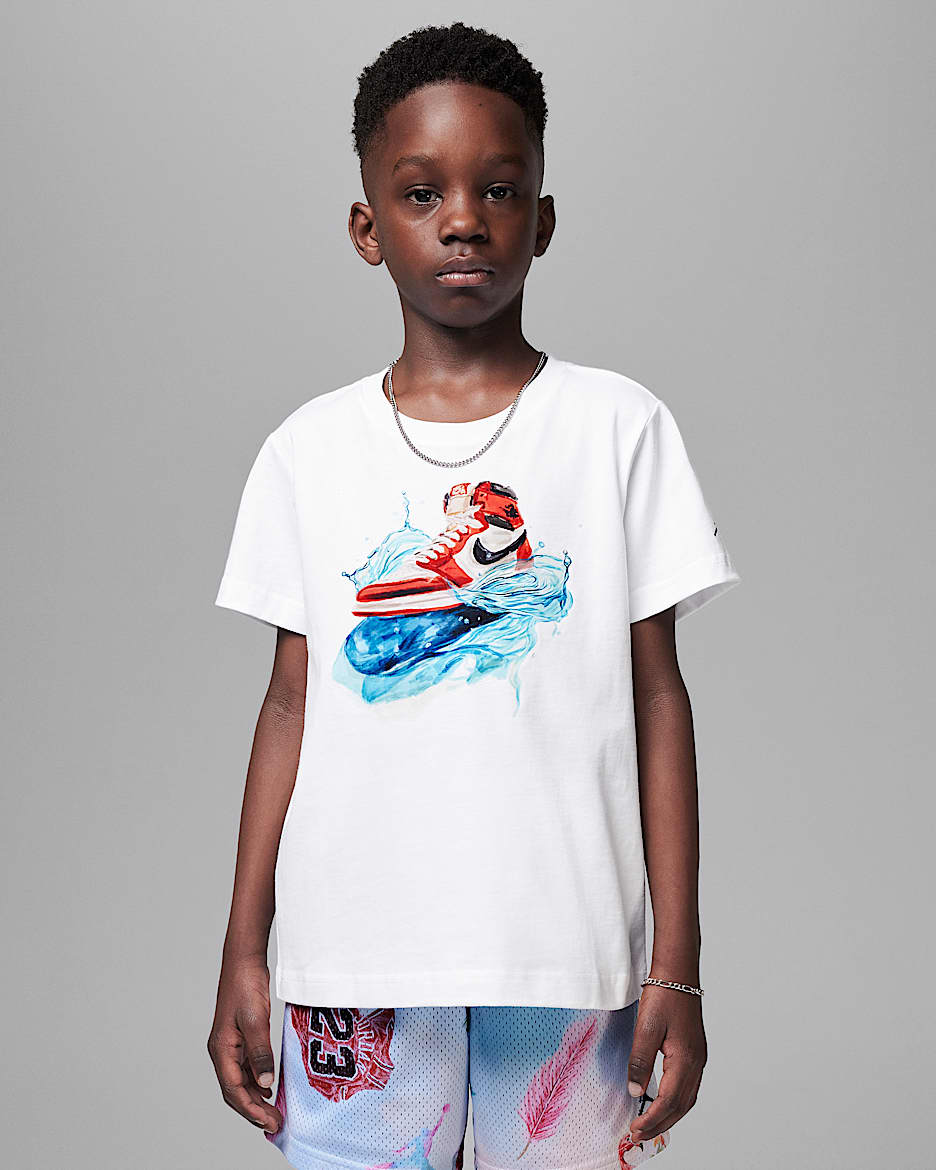 Playera AJ1 Wave para niños talla pequeña Jordan - Blanco