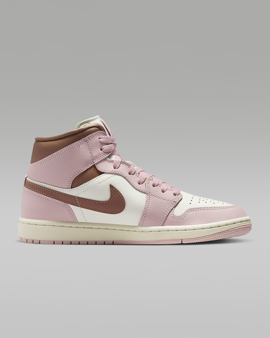 Air Jordan 1 Mid Women's Shoes - Pink Oxford/Sail/Archaeo Brown