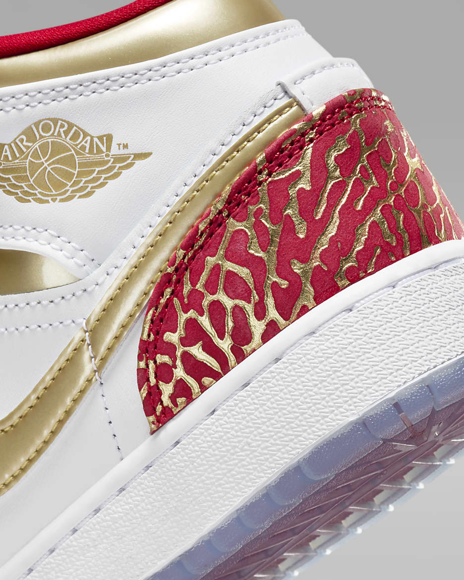 Air Jordan 1 Mid Sneaker School Older Kids' Shoes - White/University Red/Blue Lightning/Metallic Gold