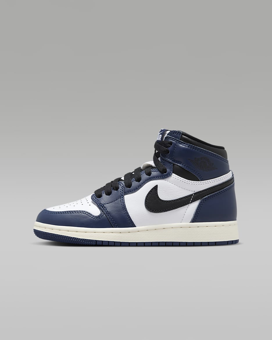 Tenis para niños grandes Air Jordan 1 Retro High OG "Midnight Navy" - Azul marino medianoche/Blanco/Vela/Negro