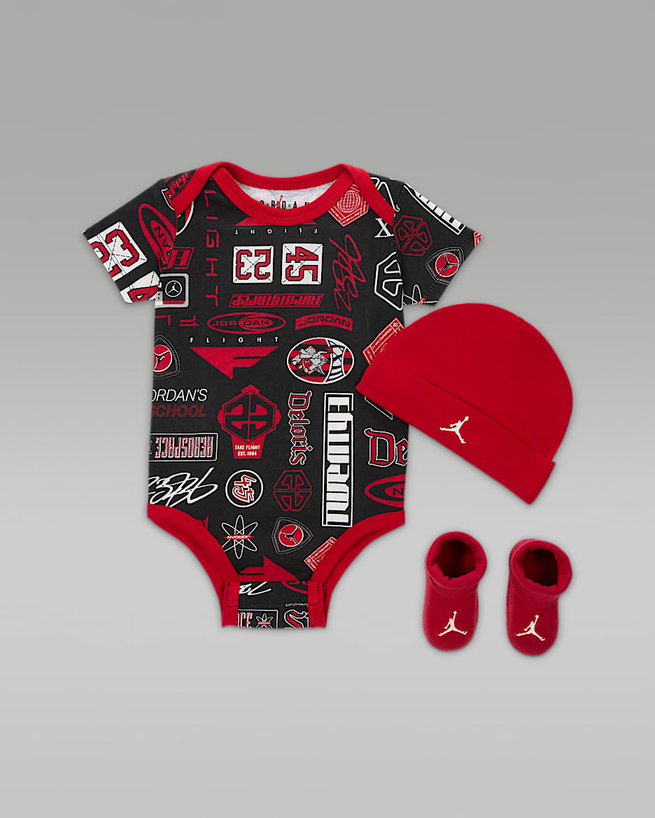 Jordan Essentials Baby Printed 3-Piece Bodysuit Set - Black