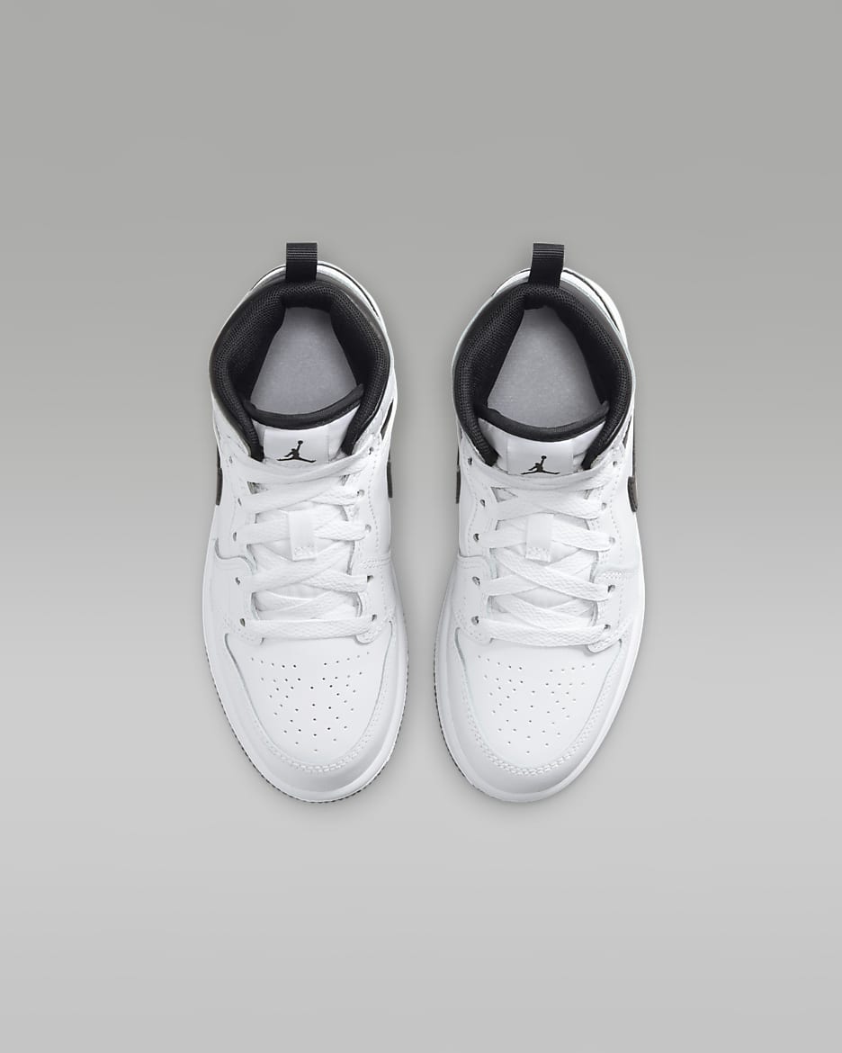 Tenis para niños de preescolar Jordan 1 Mid - Blanco/Blanco/Negro/Negro