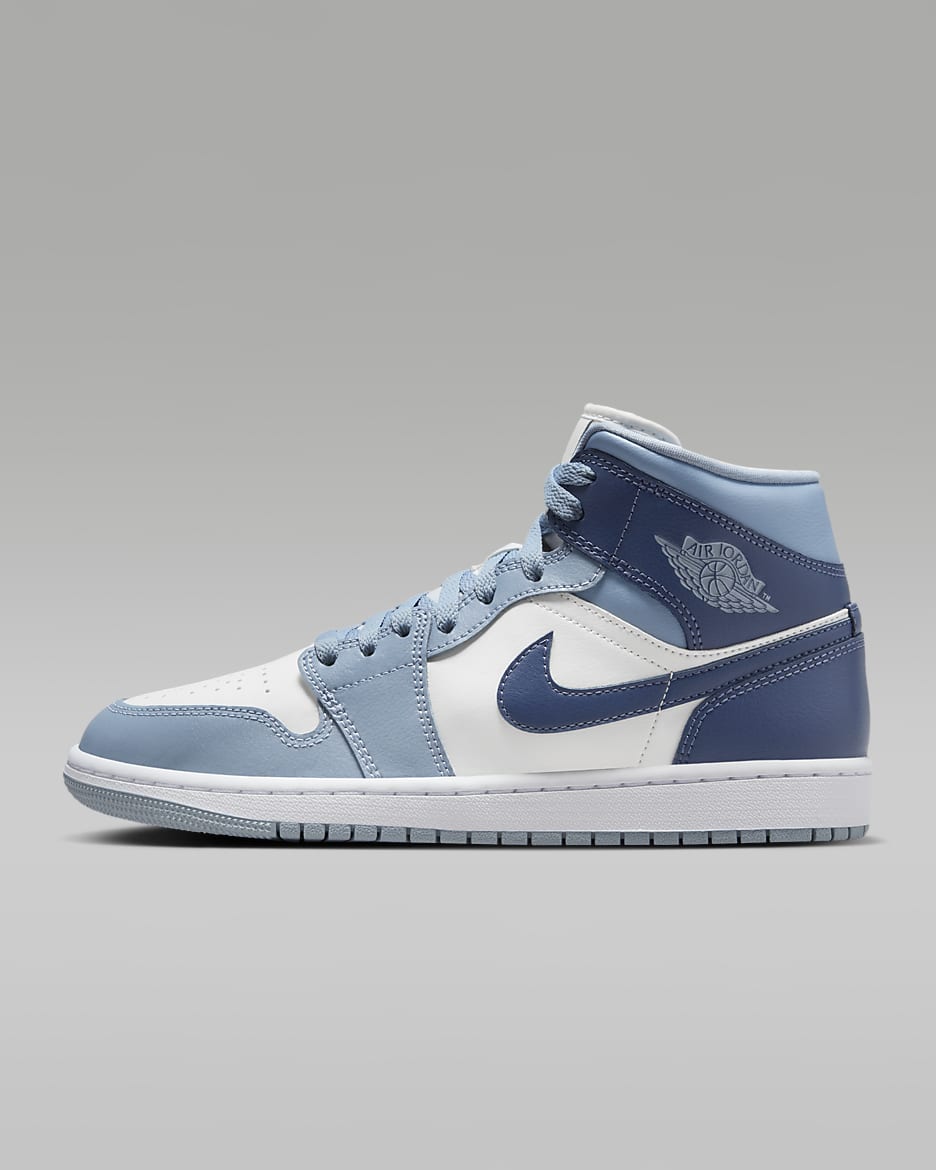 Air Jordan 1 Mid Women's Shoes - Sail/Blue Grey/White/Diffused Blue