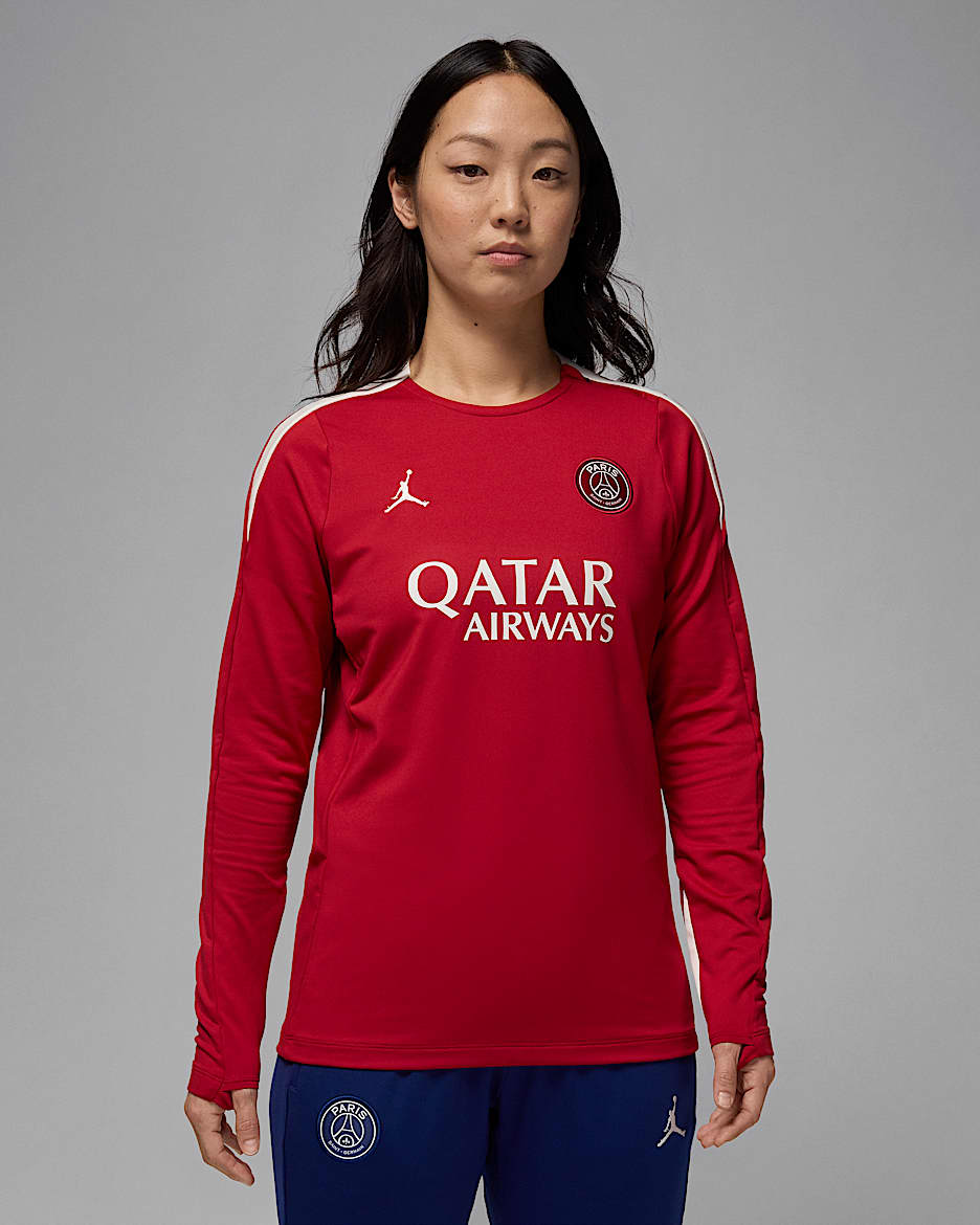 4e haut de foot à col ras-du-cou en maille Jordan Dri-FIT Paris Saint-Germain Strike pour femme - Wings Jordan Red/Phantom