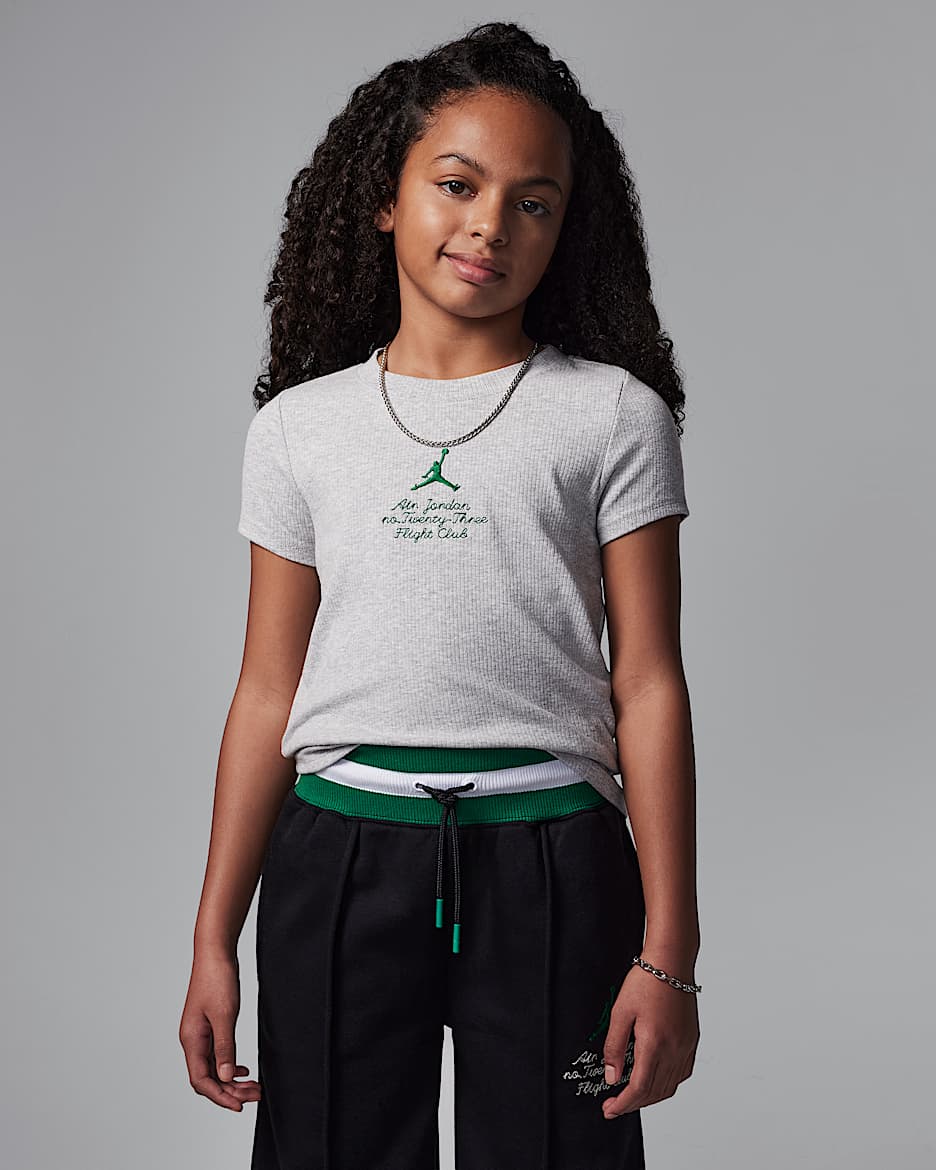 Playera de canalé para niños talla grande Jordan Court of Legends - Gris claro jaspeado