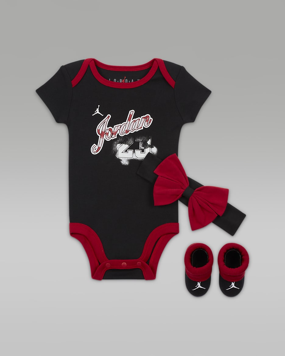 Conjunto de três peças Jordan Sky Rookie 3-Piece Boxed Set para bebé (3-6 M) - Preto