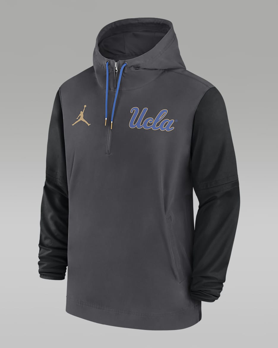 Chamarra universitaria Jordan con gorro de medio cierre para hombre UCLA Bruins Sideline Pre-Game Player - Antracita