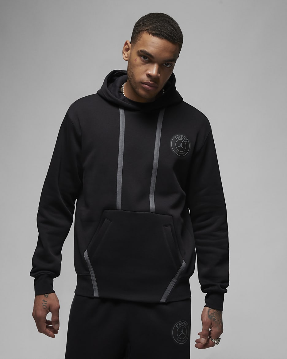Paris Saint-Germain 男款 Fleece 套頭連帽上衣 - 黑色
