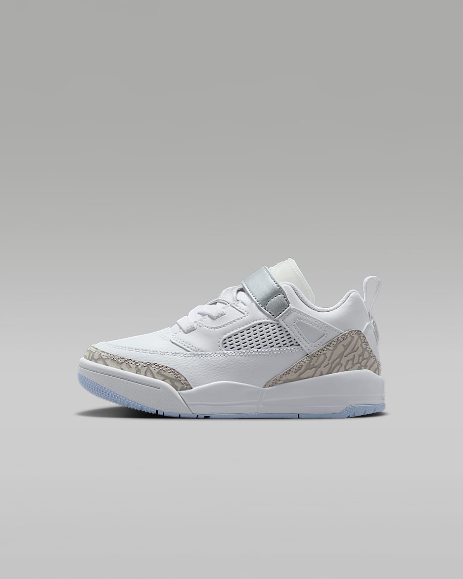 Tenis para niños de preescolar Jordan Spizike Low - Blanco/Plata metalizado/Azul ligero/Gris neutro