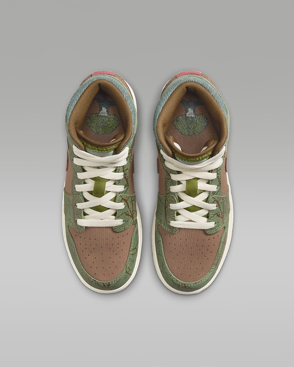 Air Jordan 1 Mid Sneaker School Older Kids' Shoes - Archaeo Brown/Treeline/Coconut Milk/Light Olive