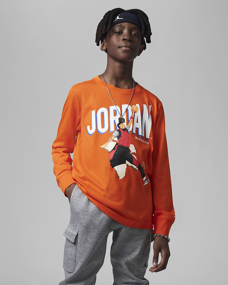 Jordan MVP Breakout Long Sleeve Tee Big Kids' (Boys') T-Shirt - Rush Orange