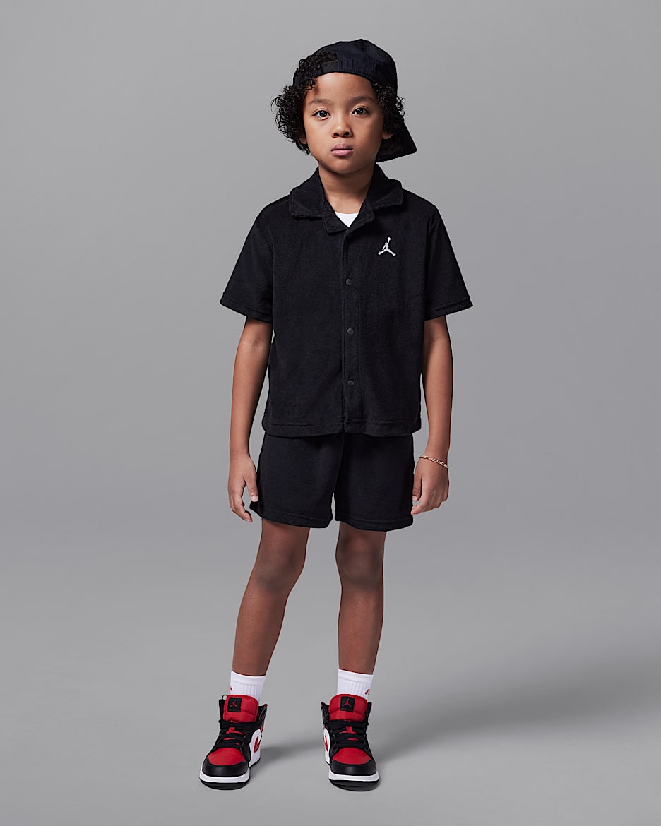 Conjunto de campamento de tela de felpa de dos piezas para niños talla pequeña Jordan - Negro