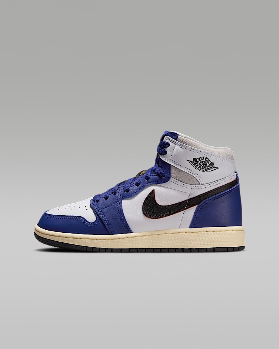 Tenis para niños grandes Air Jordan 1 High OG - Blanco/Gris neutro/Azul royal intenso/Negro