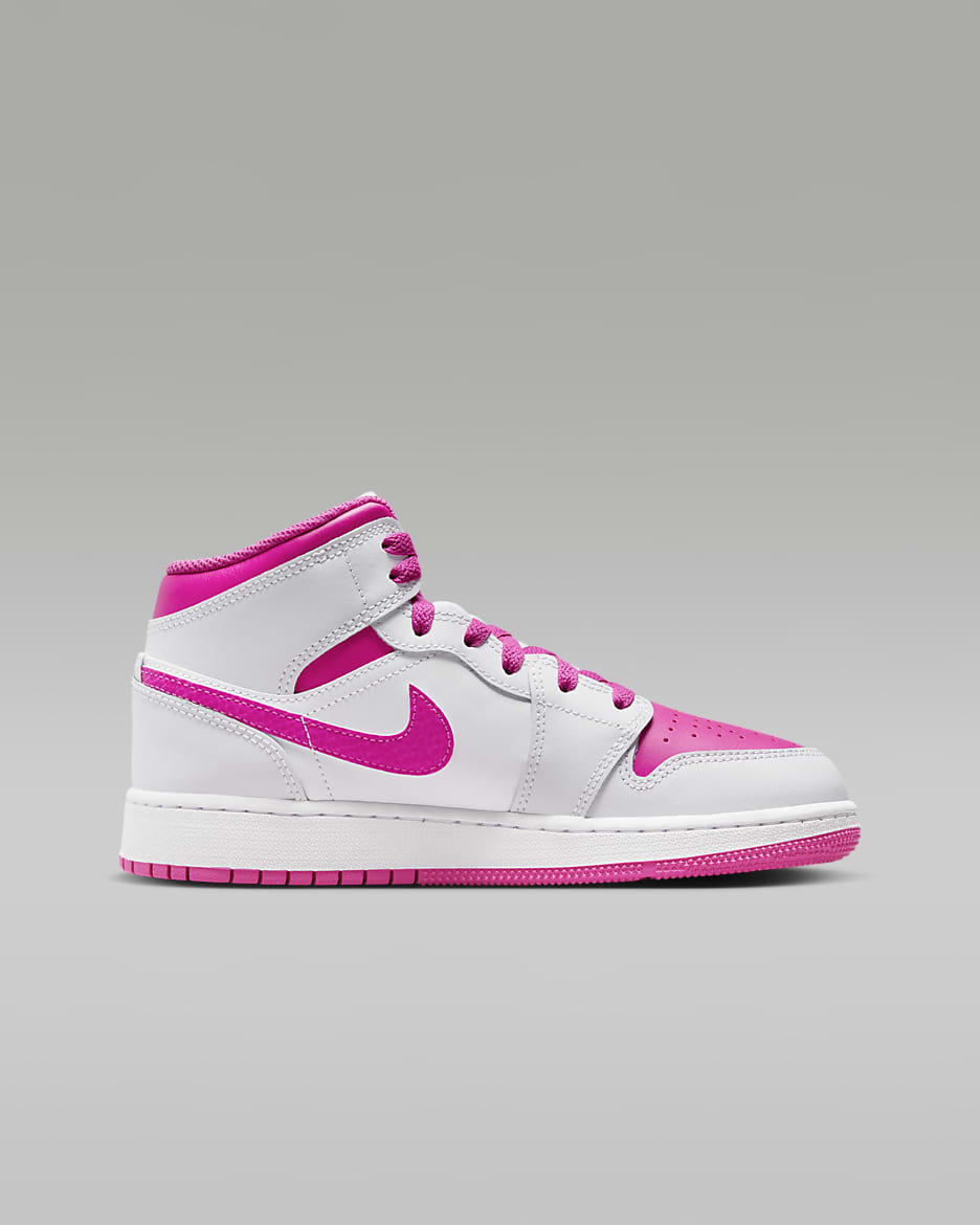 Air Jordan 1 Mid Big Kids' Shoes - Iris Whisper/White/Fire Pink