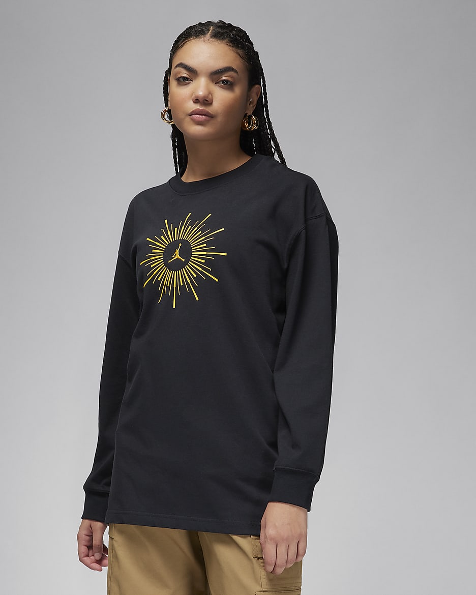 Jordan Flight Women's Oversized Long-Sleeve T-Shirt - Black/Yellow Ochre