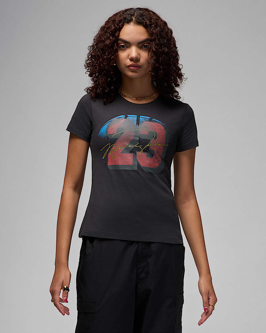 Jordan Essential Women's Slim T-Shirt - Off Noir/Track Red