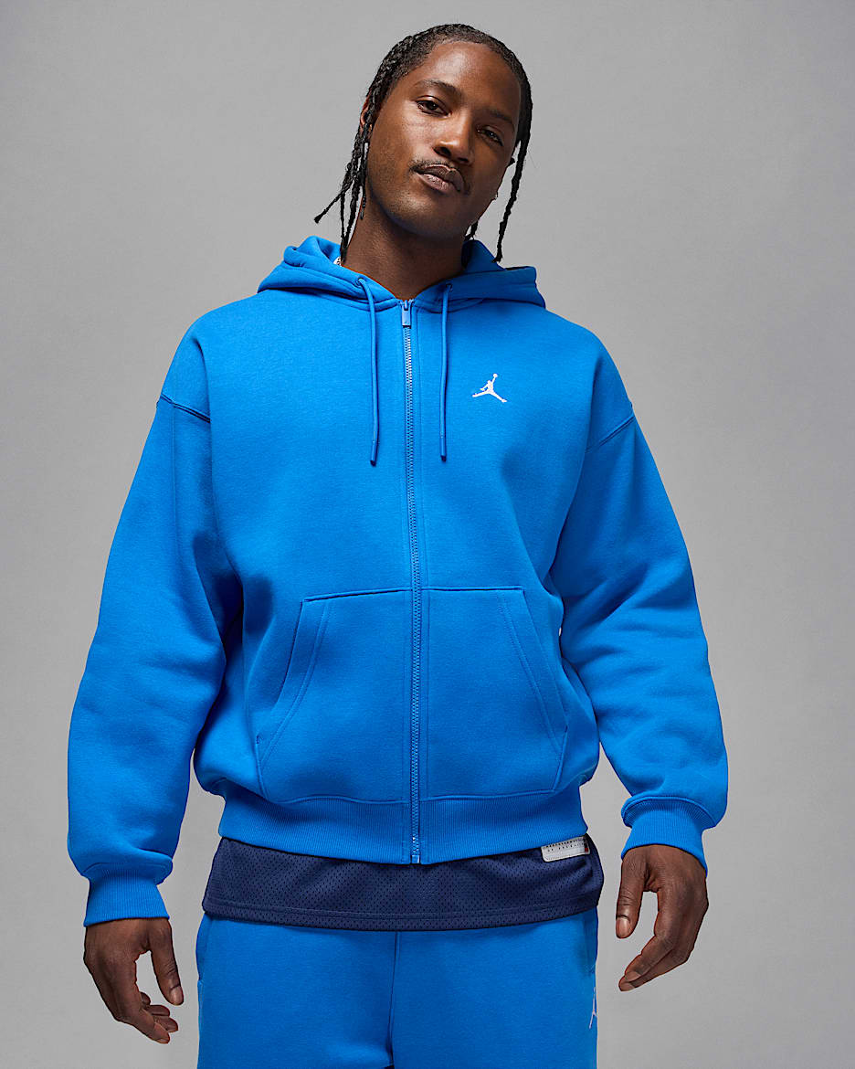 Jordan Brooklyn Fleece túlméretezett, hosszú cipzáras, kapucnis férfipulóver - Sport Blue/Fehér